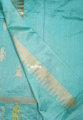 Turquoise Blue - Jasmine - Fancy Jute with Dancing Doll Border - Best for Festive Wear