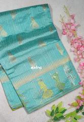 Turquoise Blue - Jasmine - Fancy Jute with Dancing Doll Border - Best for Festive Wear