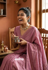Mauve onion Pink - Jute Tussar Silk Saree Kattam in Body with Plain Border - Perfect for Festive Wear