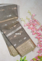 Taupe Grey - Jute Banarasi Weaving saree with Flower Border - Best for Pooja Functions