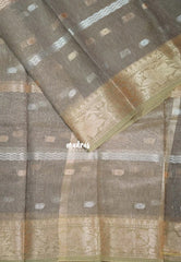 Taupe Grey - Jute Banarasi Weaving saree with Flower Border - Best for Pooja Functions