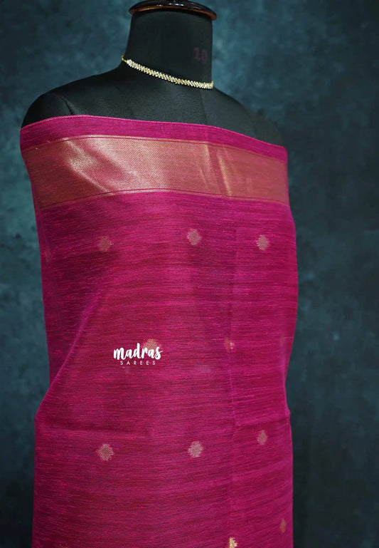 Rani pink - Premium Jute Silk Saree with Zari Detailing – Handcrafted Elegance