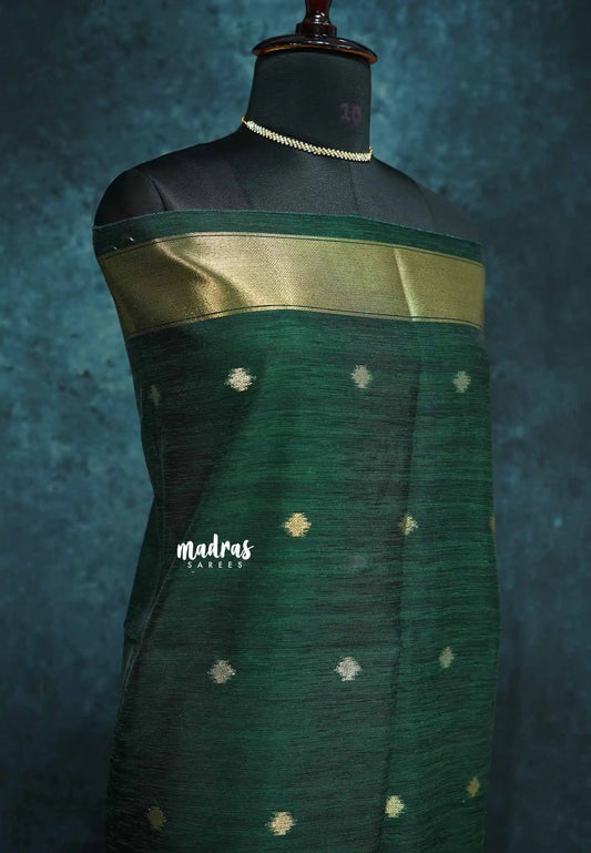Bottle green - Premium Jute Silk Saree with Zari Detailing – Handcrafted Elegance