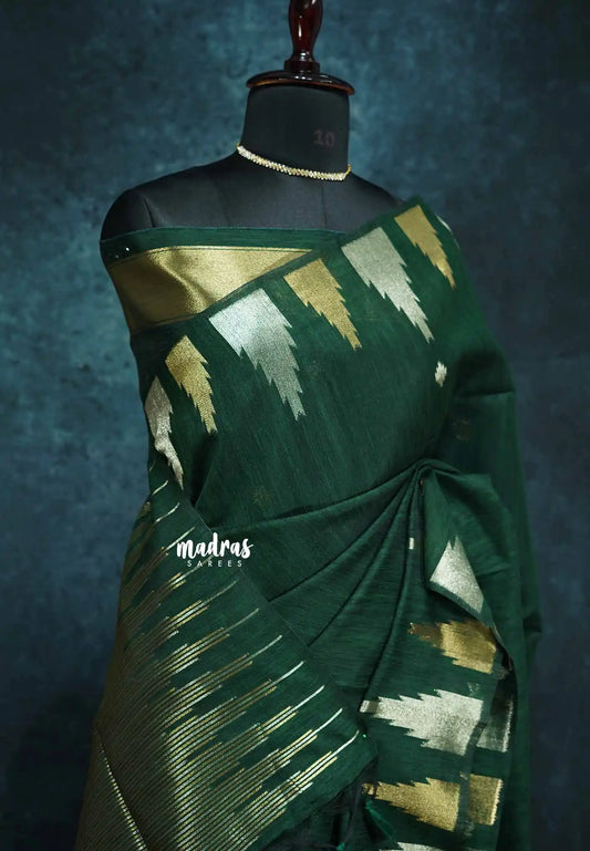 Bottle green - Premium Jute Silk Saree with Zari Detailing – Handcrafted Elegance