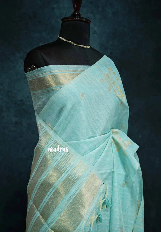 Pastel blue - Premium Jute Silk Saree with Zari Detailing – Handcrafted Elegance