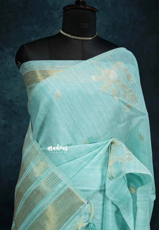 Pastel blue - Premium Jute Silk Saree with Zari Detailing – Handcrafted Elegance