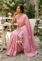 Misty Pink - Jute Tussar Silk Saree Kattam in Body with Plain Border - Perfect for Festive Wear