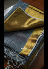 Organic linen Grey with gold saree - Jyothika - Mrunal Takur Grey saree