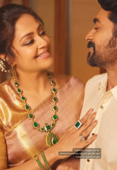 Premium 1 Gram Gold polish AD Stone Trendy Jyothika Inspired Emerald Green Necklace with Earrings