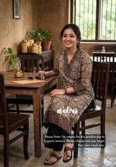 Maroon with Leaf Prints - Aavani - Kalamkari Pure Cotton Readymade Kurti Set with Real Ajrakh Mirror Work - Perfect for Office Wear | Casual Days | Everyday wear