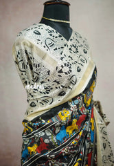 Black - Kalanjali chanderi cotton kalamkari printed with tissue border