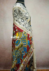 Black - Kalanjali chanderi cotton kalamkari printed with tissue border