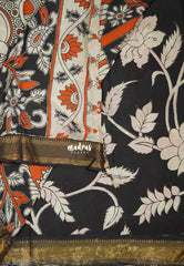 Brick Orange - Handmade Kalamkari Silk Saree with Pichwai cow Nizam Zari Border - Best for Small Function | Office Wear