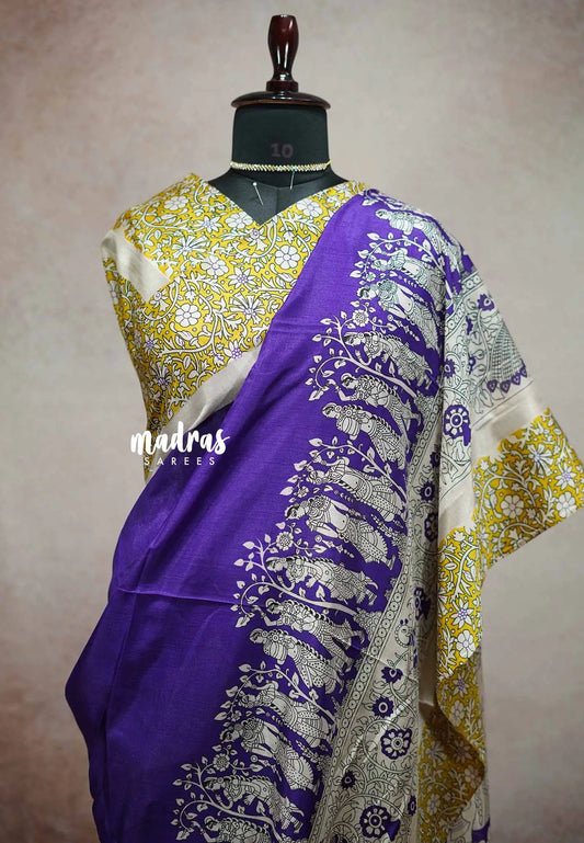 Violet purple - Premium printed silk kalamkari design