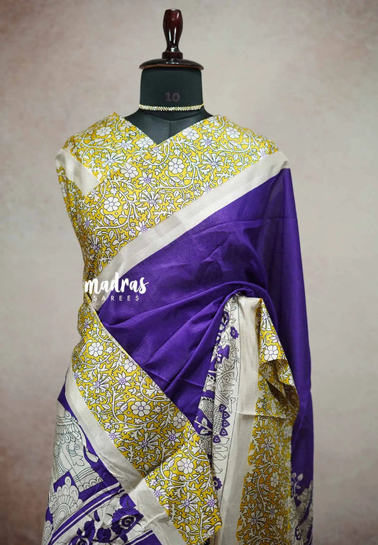 Violet purple - Premium printed silk kalamkari design