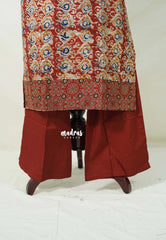 Brick Red with Multicolor - Aavani - Kalamkari Pure Cotton Readymade Kurti Set with Real Ajrakh Mirror Work - Perfect for Office Wear | Casual Days | Everyday wear