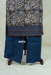 Ebony Black with Floral Prints - Aavani - Kalamkari Pure Cotton Readymade Kurti Set with Real Ajrakh Mirror Work - Perfect for Office Wear | Casual Days | Everyday wear