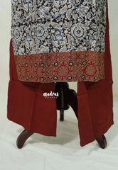 Midnight Black with Floral Prints - Aavani - Kalamkari Pure Cotton Readymade Kurti Set with Real Ajrakh Mirror Work - Perfect for Office Wear | Casual Days | Everyday wear