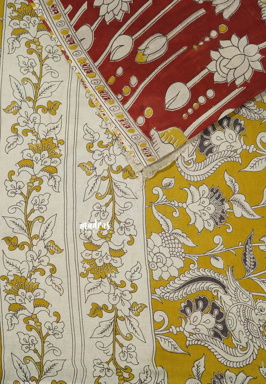 Majestic Maroon - Traditional Kalamkari Cotton Saree with Royal Motif Border