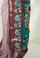 Muted Mauve Pink - Kalanjali Chanderi Silk with Peacock Prints Peacock Border - Best for Small Functions | Casual Wear