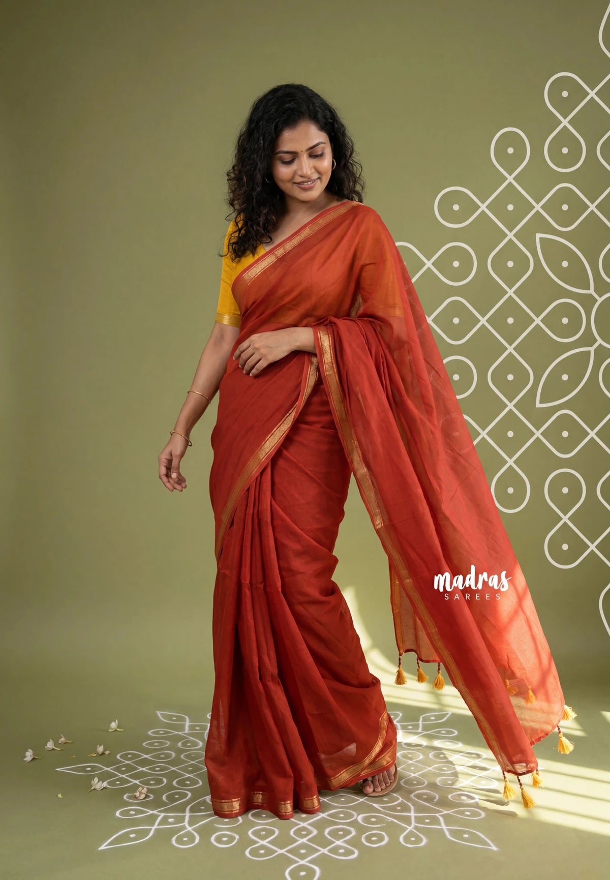 Brick Orange - Kalanjali Soft Chanderi Silk with Contrast Blouse Combo - Perfect for Office Wear