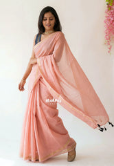 Muted Blush Pink - Kalanjali Soft Chanderi Silk with Contrast Blouse Combo - Perfect for Office Wear