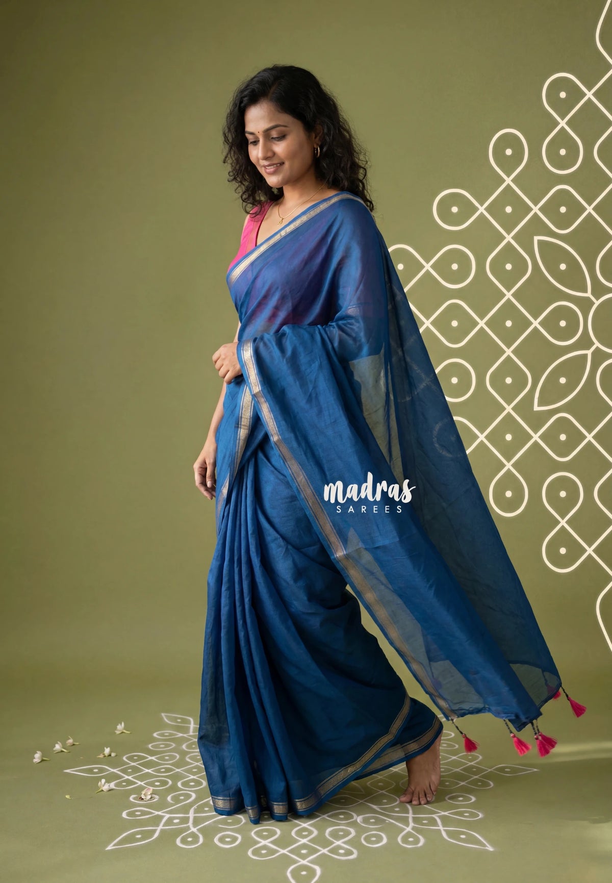 Ateneo Blue - Kalanjali Soft Chanderi Silk with Contrast Blouse Combo - Perfect for Office Wear
