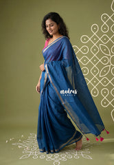 Ateneo Blue - Kalanjali Soft Chanderi Silk with Contrast Blouse Combo - Perfect for Office Wear