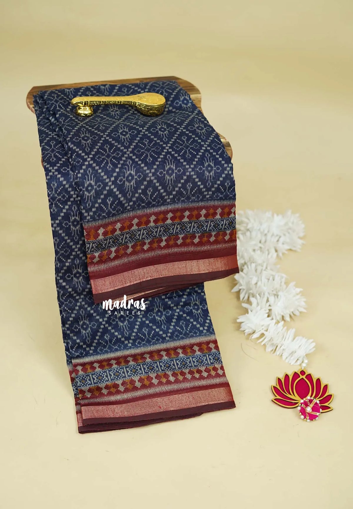Navy Blue - Kalanjali Soft Chanderi Silk with Ajrakh Prints