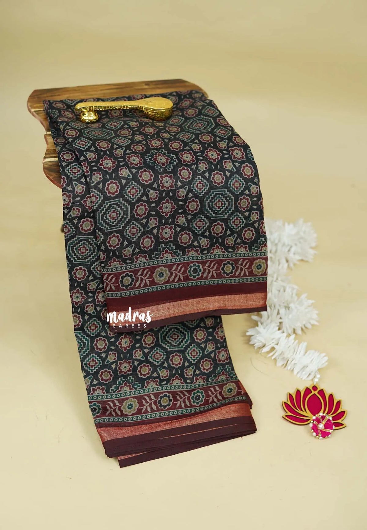 Black - Kalanjali Soft Chanderi Silk with Ajrakh Prints