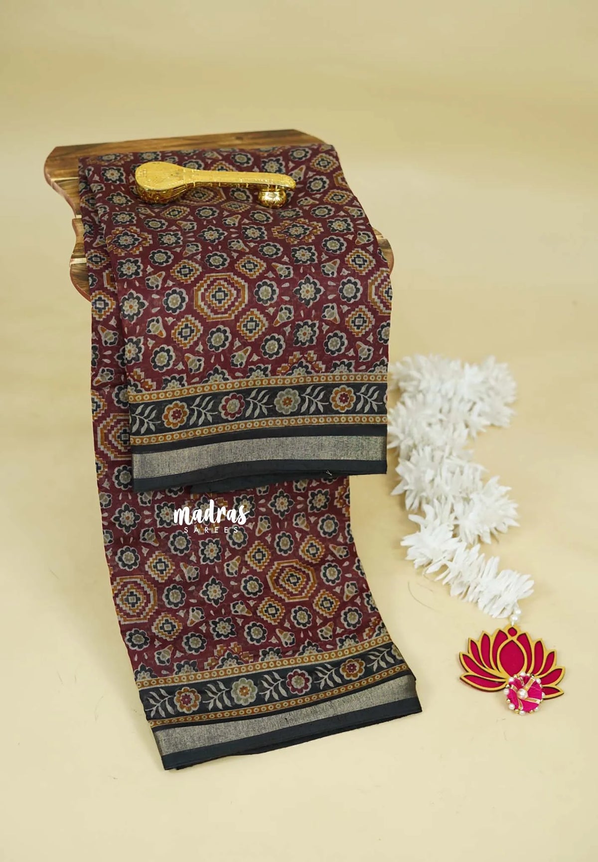 Majestic Maroon - Kalanjali Soft Chanderi Silk with Ajrakh Prints
