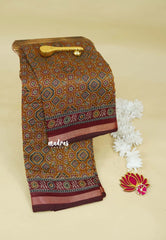 Honey Brown - Kalanjali Soft Chanderi Silk with Ajrakh Prints