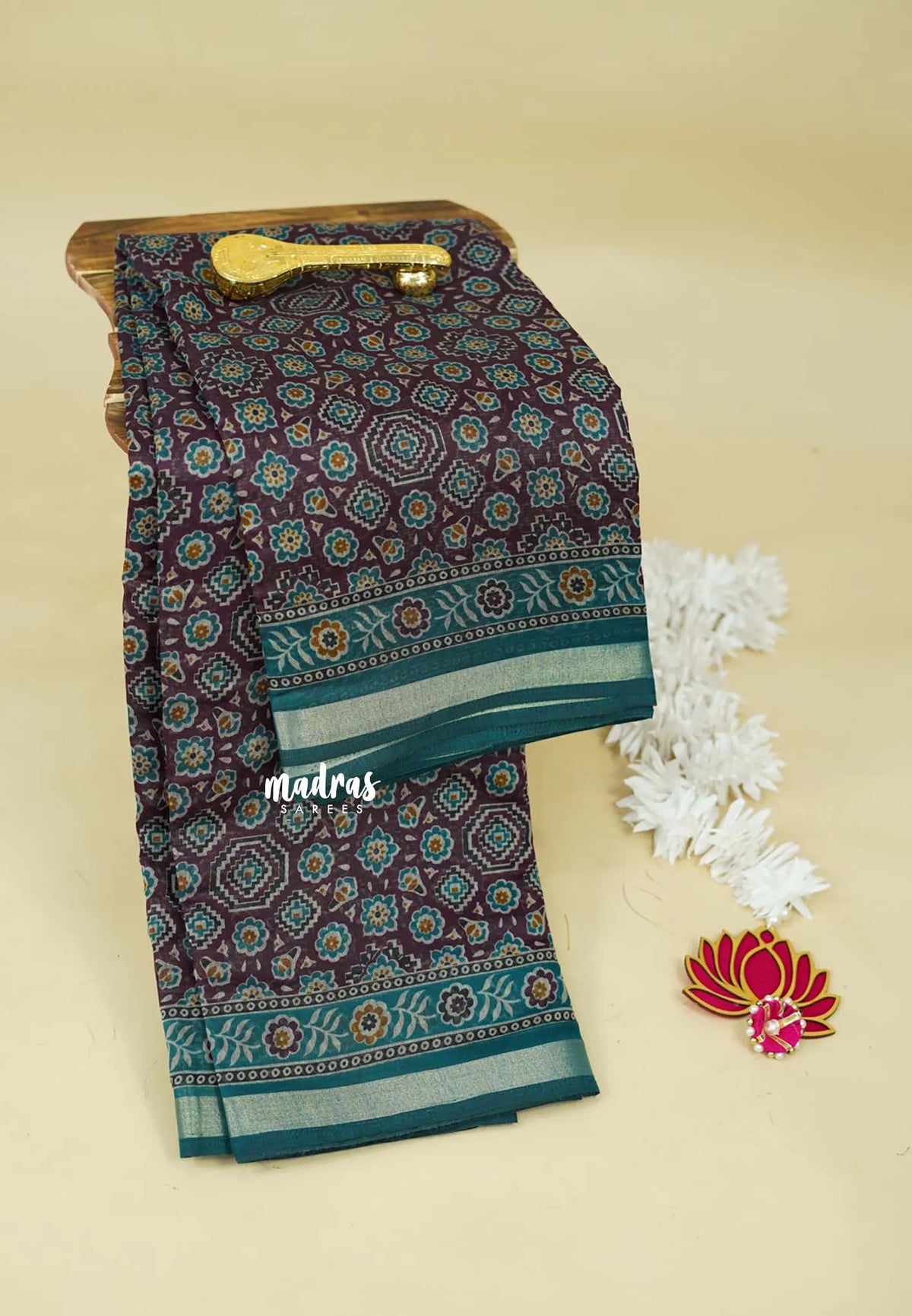 Wine Plum - Kalanjali Soft Chanderi Silk with Ajrakh Prints