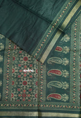 Deep Bottle Green - Kalanjali Soft Chanderi Silk with Ajrakh Prints