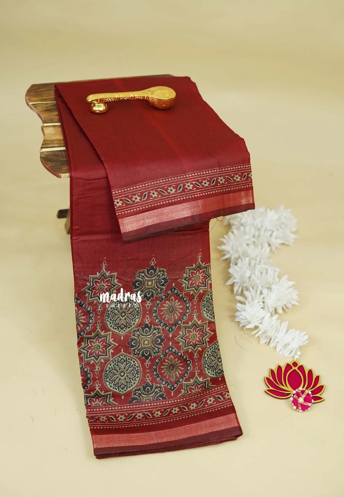 Majestic Maroon - Kalanjali Soft Chanderi Silk with Ajrakh Prints