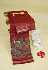 Majestic Maroon - Kalanjali Soft Chanderi Silk with Ajrakh Prints
