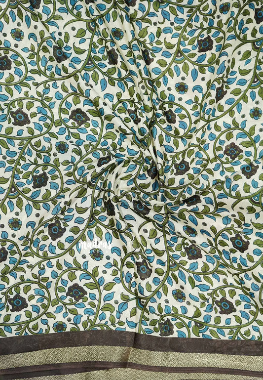 Beet pink - Kalanjali chanderi Printed silk with kalamkari floral prints