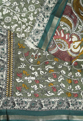 Sap green - Kalanjali chanderi Printed silk with kalamkari floral prints