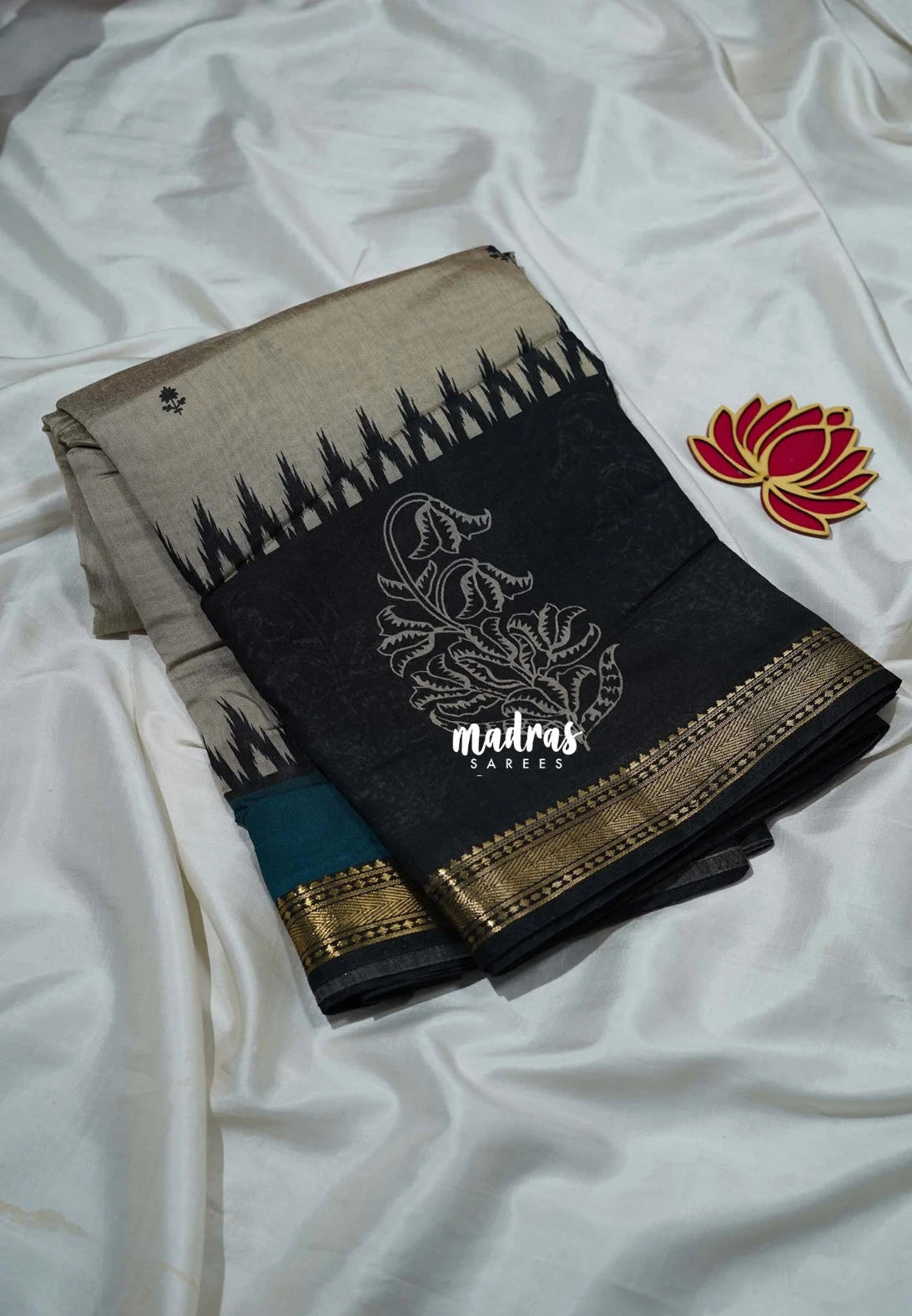 Greyish Beige & Teal - Kalanjali Chanderi Silk with Contrast Pallu and Blouse  - Best for Small Functions | Casual Wear