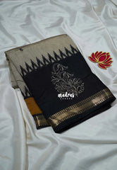 Greyish Beige & Mustard Yellow - Kalanjali Chanderi Silk with Contrast Pallu and Blouse  - Best for Small Functions | Casual Wear