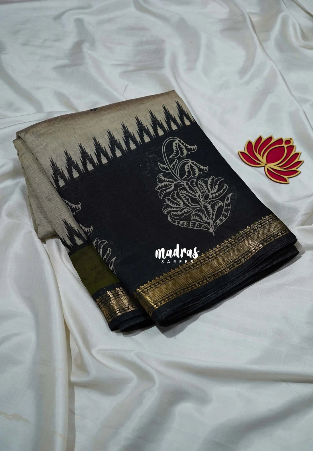 Greyish Beige & Olive Green - Kalanjali Chanderi Silk with Contrast Pallu and Blouse  - Best for Small Functions | Casual Wear