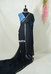 Blackish Blue (Closest Black) - Kalanjali Soft Chanderi Silk with Contrast Blouse Combo - Perfect for Office Wear