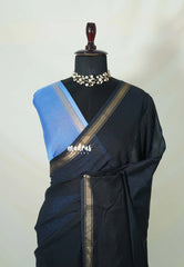 Blackish Blue (Closest Black) - Kalanjali Soft Chanderi Silk with Contrast Blouse Combo - Perfect for Office Wear