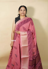 Pastel Beet Pink - Kalanjali chanderi Printed silk with Zari Border