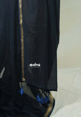 Blackish Blue (Closest Black) - Kalanjali Soft Chanderi Silk with Contrast Blouse Combo - Perfect for Office Wear