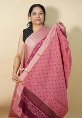 Pastel Beet Pink - Kalanjali chanderi Printed silk with Zari Border