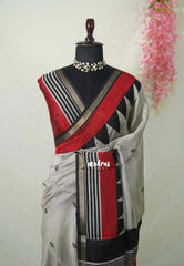 Taupe Grey - Kalanjali Chanderi Silk with Contrast Pallu and Blouse  - Best for Small Functions | Casual Wear