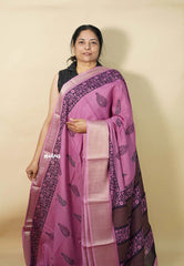 Magenta Pink - Kalanjali chanderi Printed silk with Zari Border