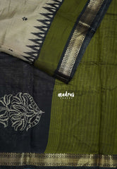 Greyish Beige & Olive Green - Kalanjali Chanderi Silk with Contrast Pallu and Blouse  - Best for Small Functions | Casual Wear