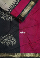 Greyish Beige & Fuchsia Pink - Kalanjali Chanderi Silk with Contrast Pallu and Blouse  - Best for Small Functions | Casual Wear